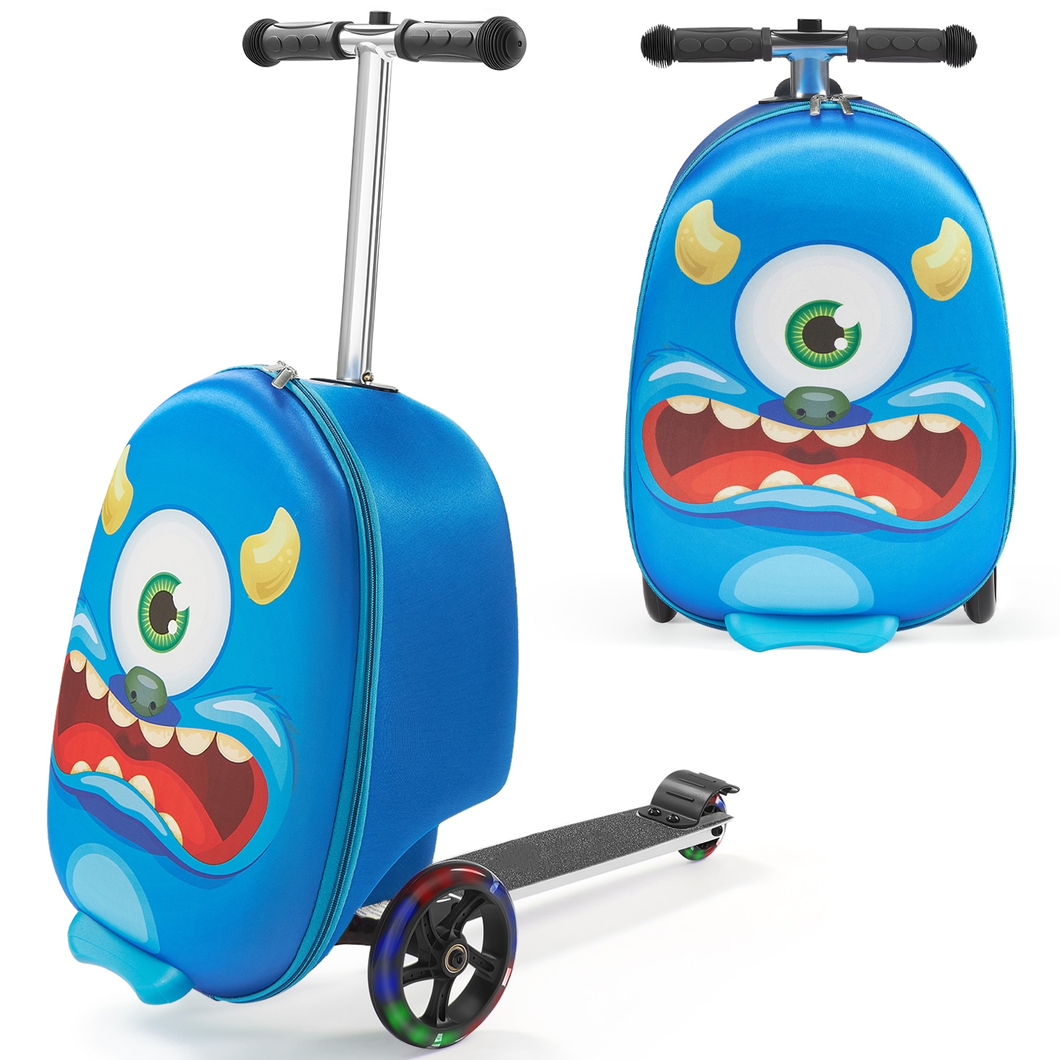 Kids Scooter Suitcase Ride-on Luggage With Flashing Wheels Blue_voghion.com